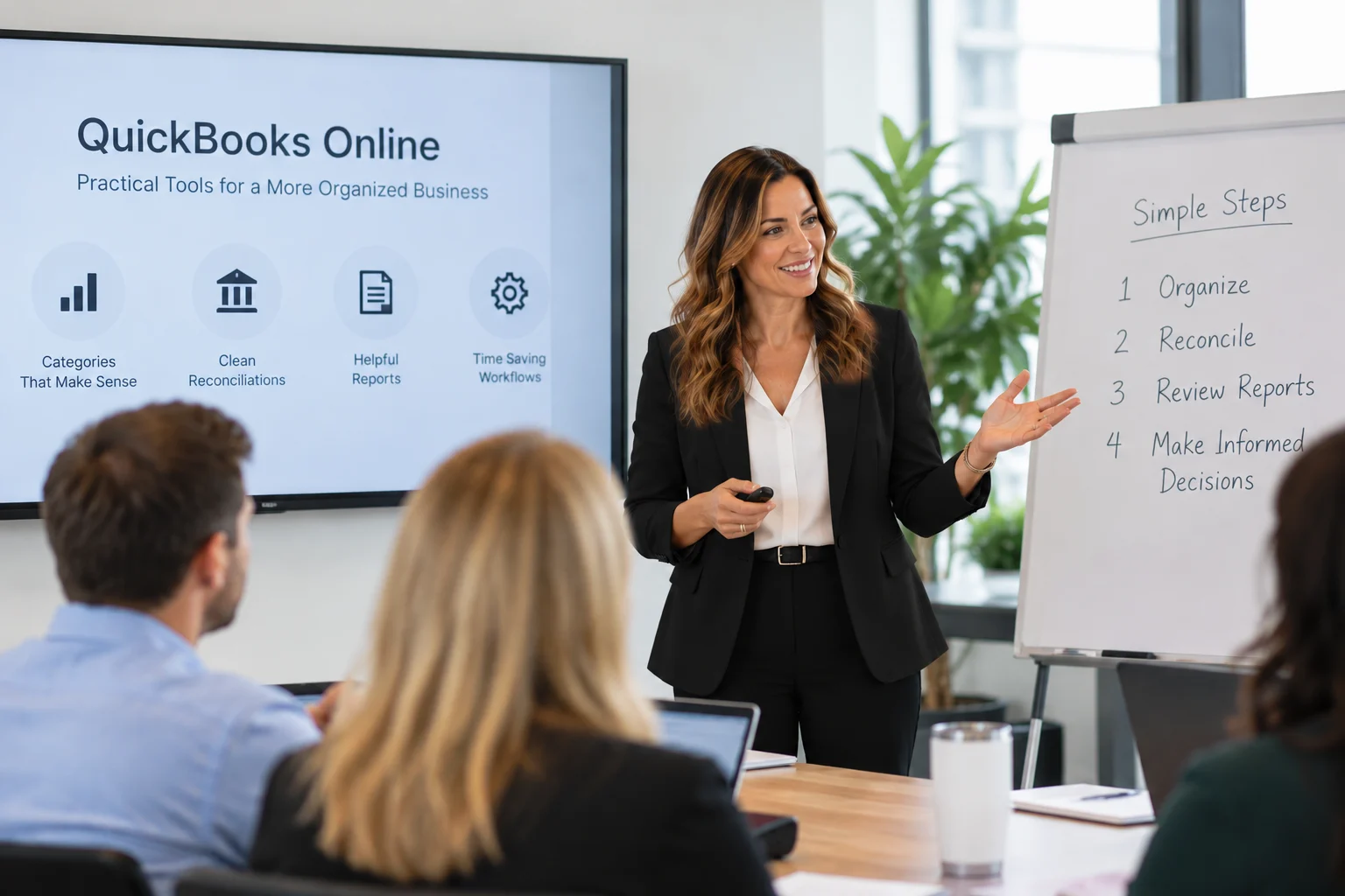Instructor presenting QuickBooks Online training to a small group
